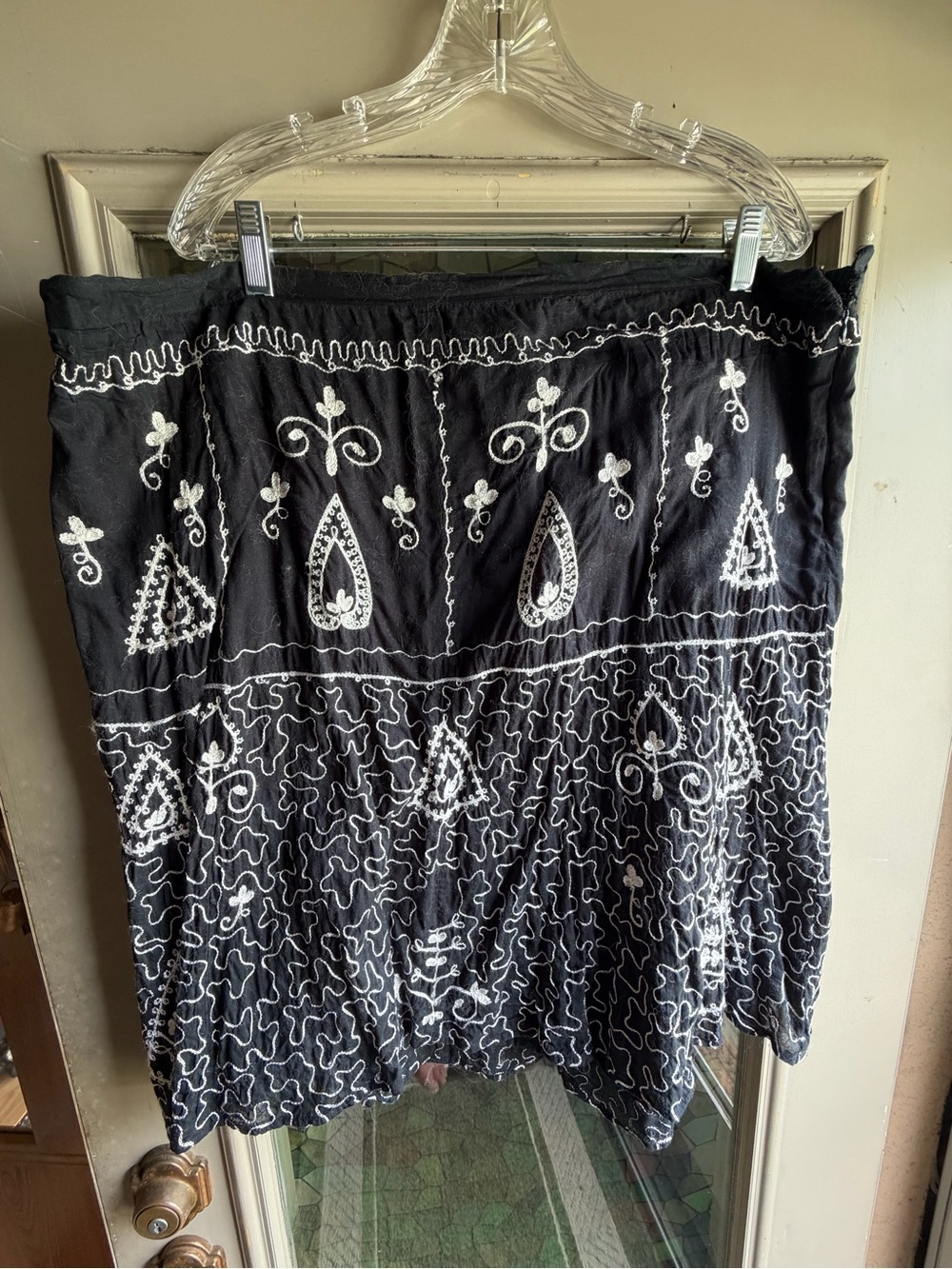 JohnPaulRichard Black Mini Skirt with White Embroidered Detail